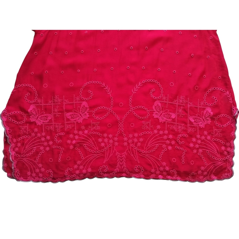 Johnny Was C13579 Red Embroidered Tunic Top 1X Plus Size 100% Cupra Rayon Boho - Picture 5 of 12